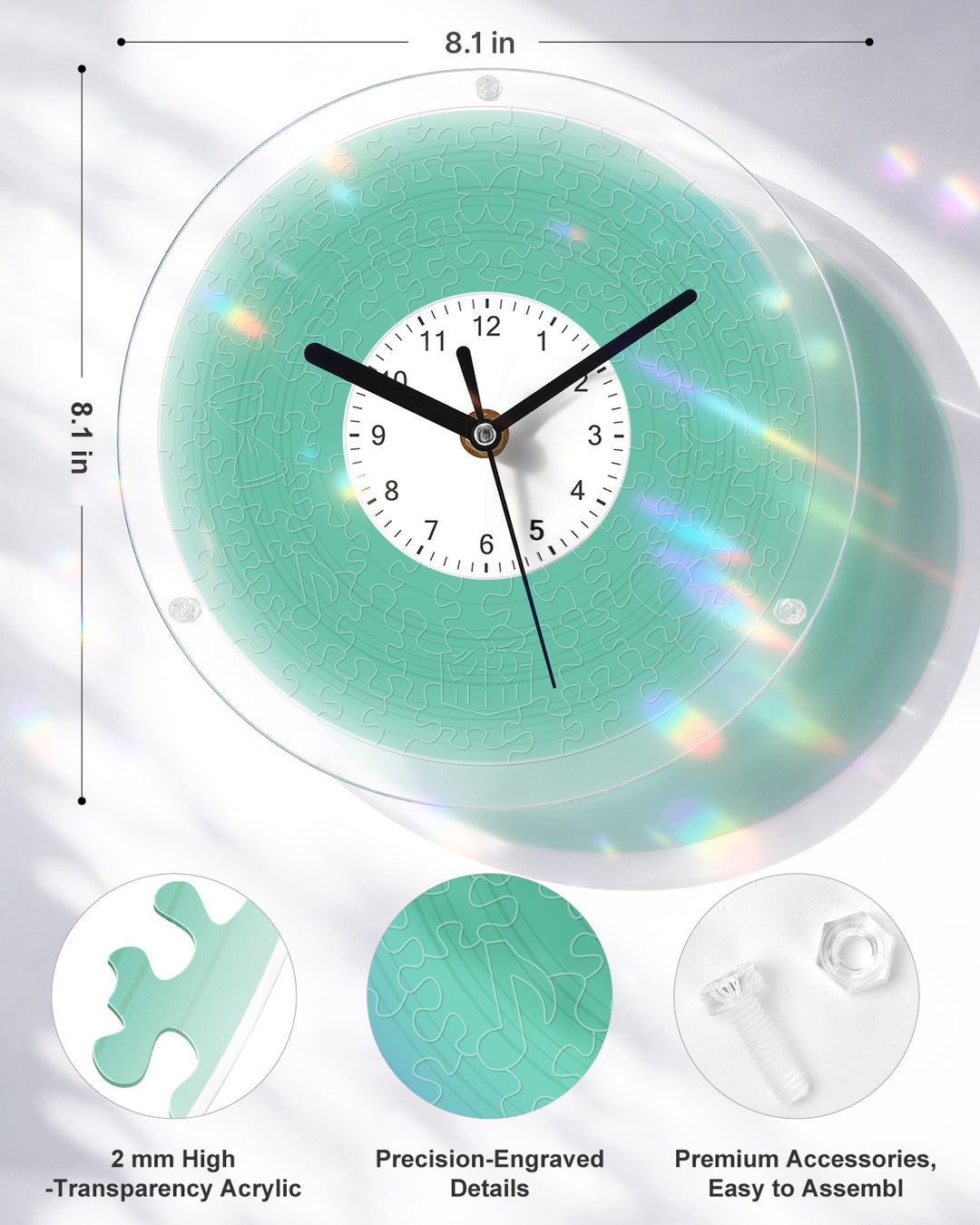 DIY Acrylic Puzzle Clock Kit - Fresh Green