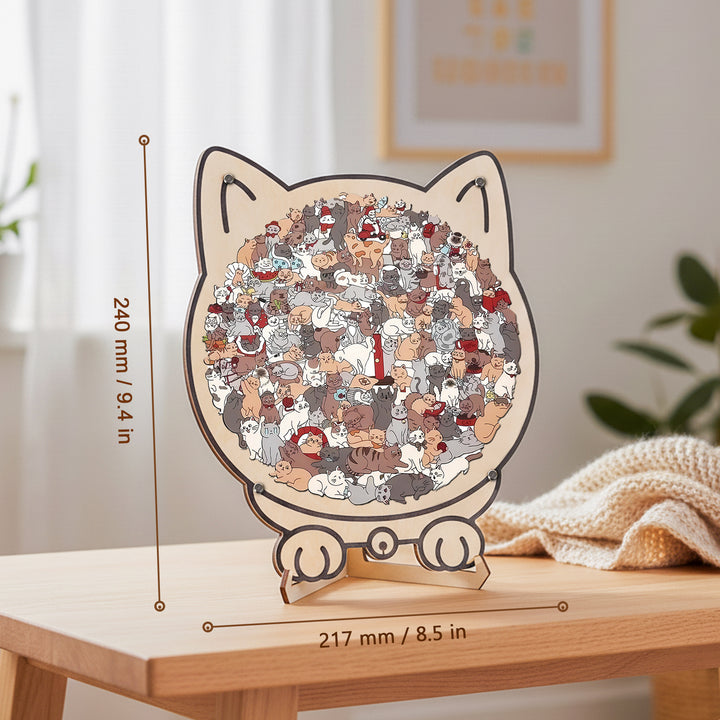 Morandi-Colored Cat Shaped Wooden Jigsaw Puzzle