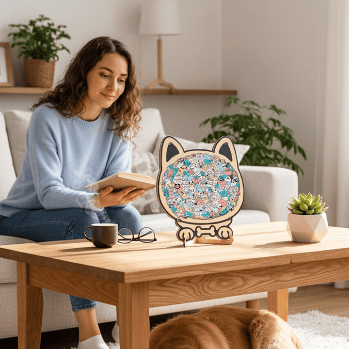 Morandi-Colored Cute Dog Shaped Wooden Jigsaw Puzzle