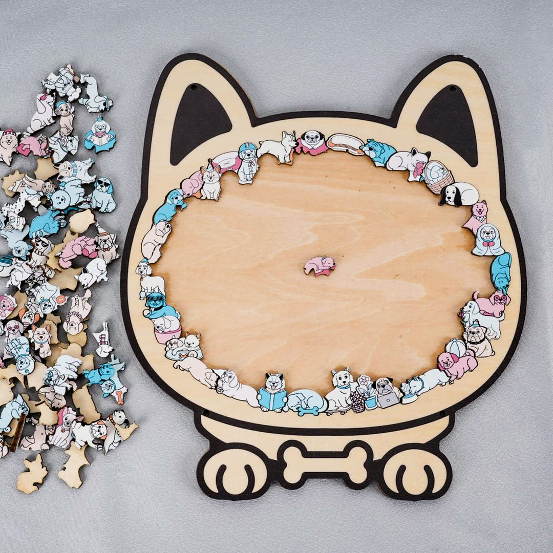 Morandi-Colored Dog Shaped Wooden Jigsaw Puzzle