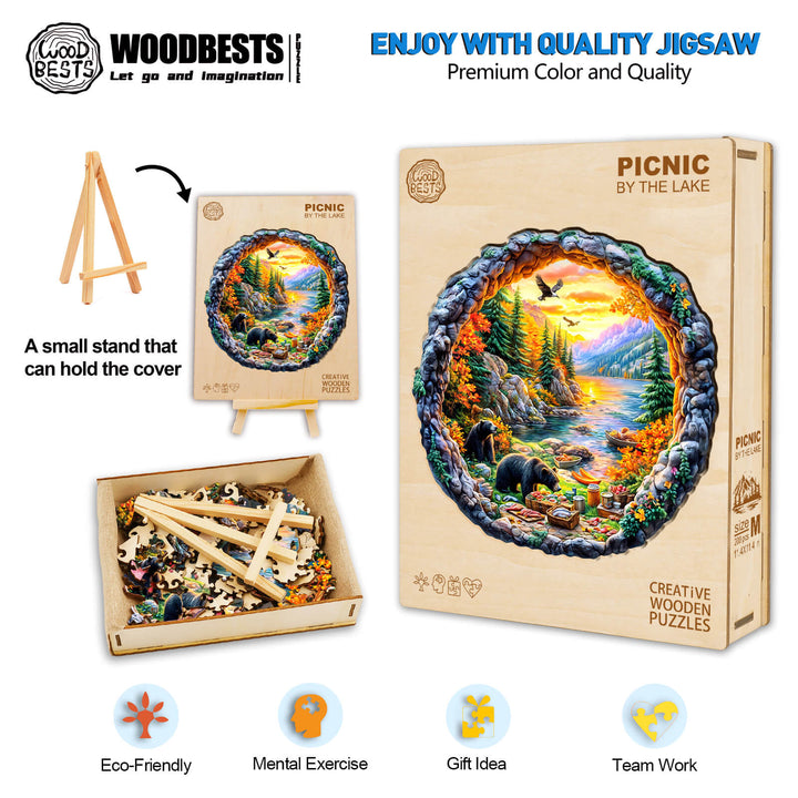 3D Picnic by the lake Wooden Jigsaw Puzzle