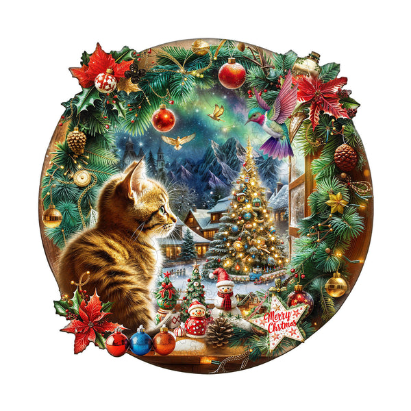 Christmas Is a Cat Wooden Jigsaw Puzzle