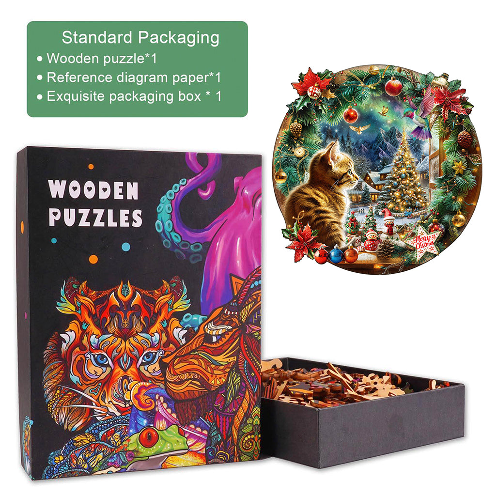 Christmas Is a Cat Wooden Jigsaw Puzzle