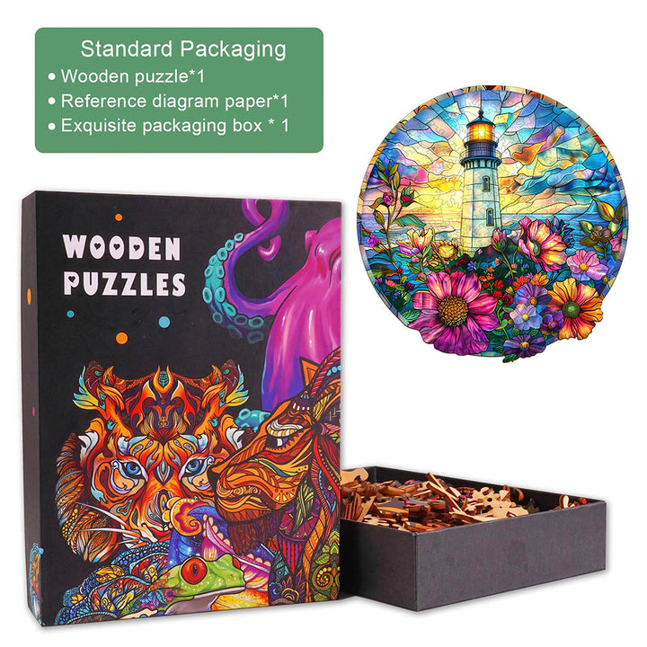 Stained Glass Lighthouse Wooden Jigsaw Puzzle