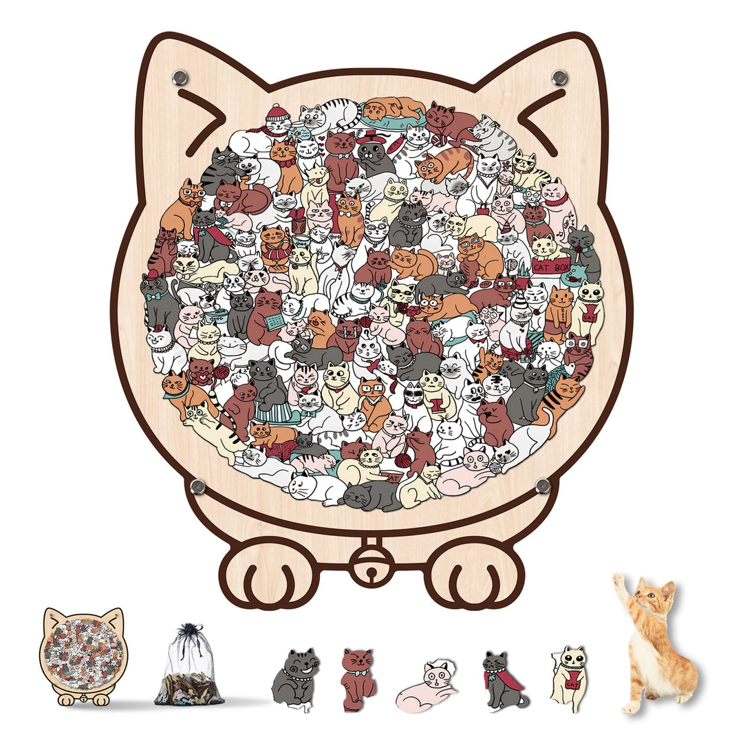Morandi-Colored Cute Cat Shaped Wooden Jigsaw Puzzle