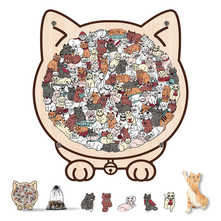 Morandi-Colored Cute Cat Shaped Wooden Jigsaw Puzzle