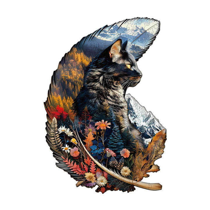 Feather Cat Wooden Jigsaw Puzzle