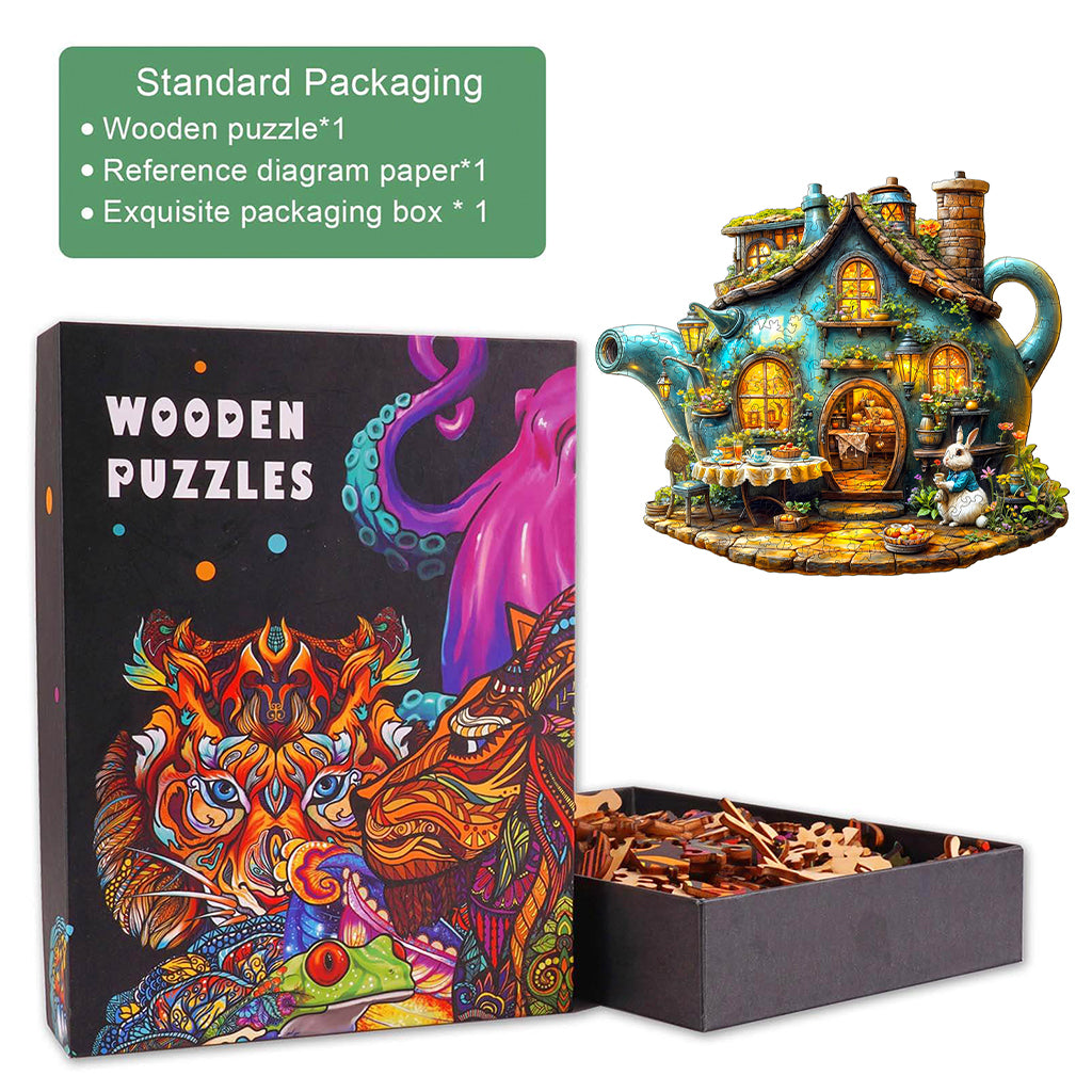 Rabbit's teapot Wooden Jigsaw Puzzle