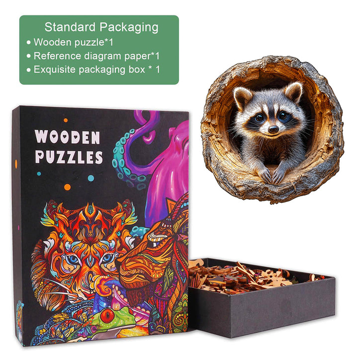 3D Tree Hole Raccoon-1 Wooden Jigsaw Puzzle