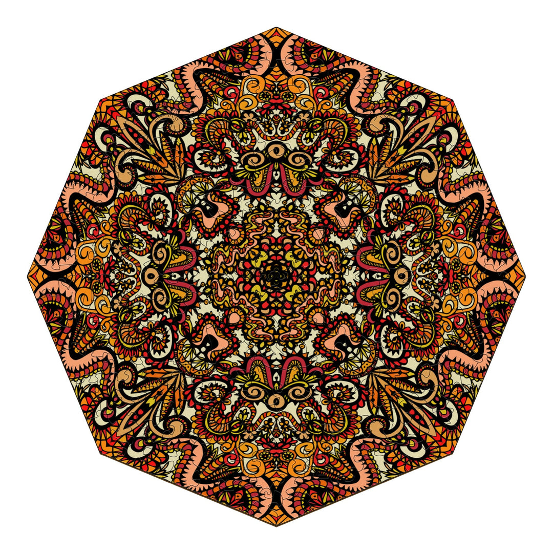 Intricate doodle art by Lori Anne McKague featuring vibrant swirls and patterns in a hexagonal design.