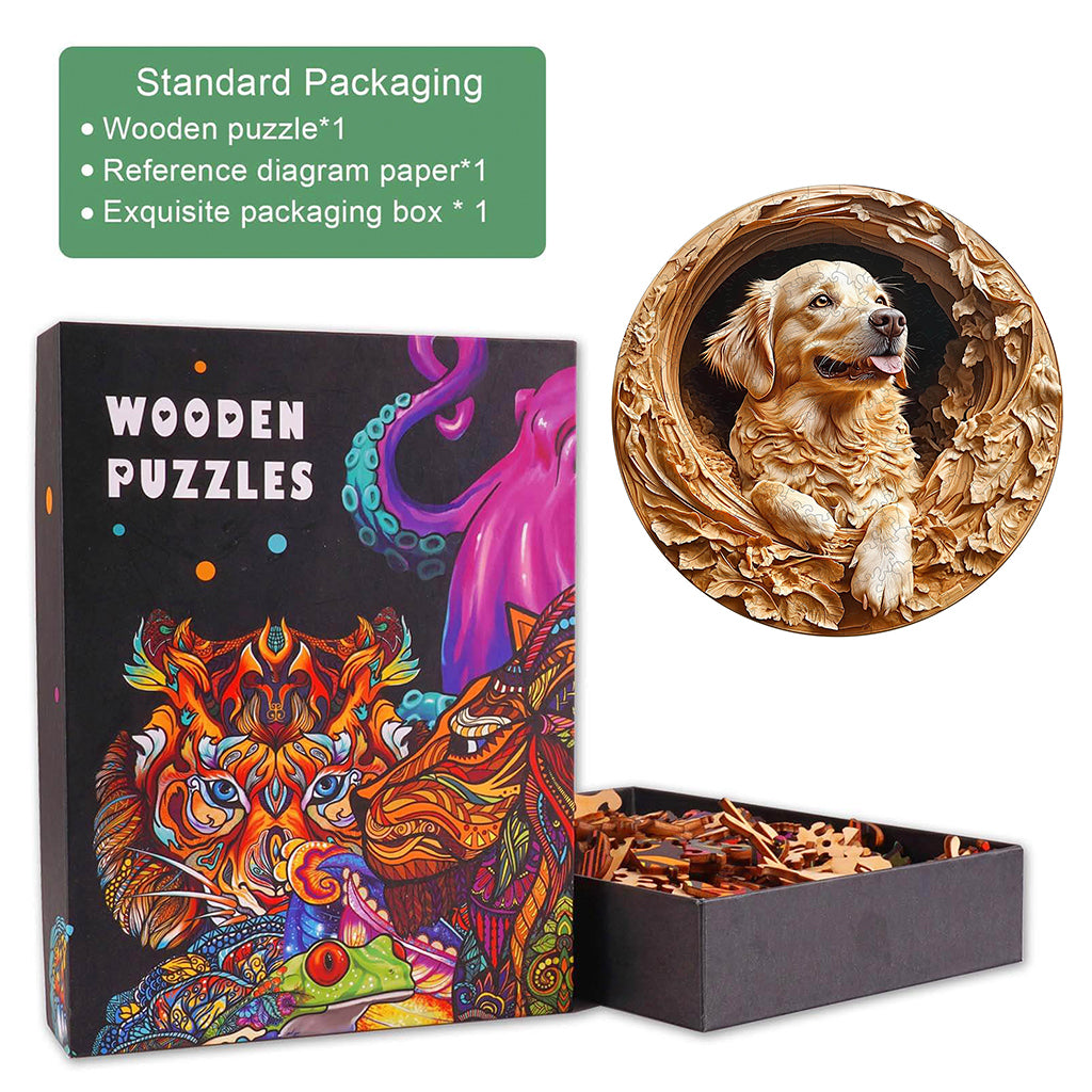 3D Golden Retriever-1 Wooden Jigsaw Puzzle
