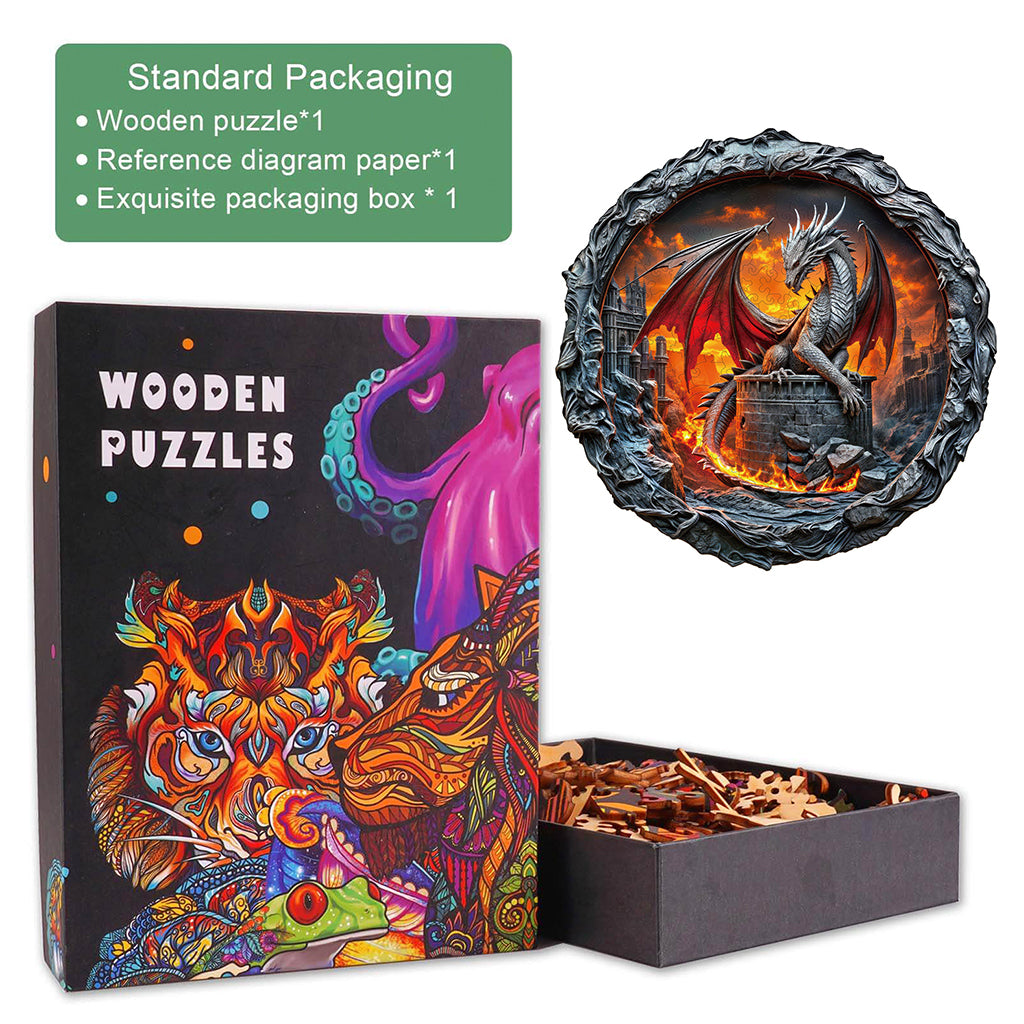 Fiery City Wall Dragon Wooden Jigsaw Puzzle