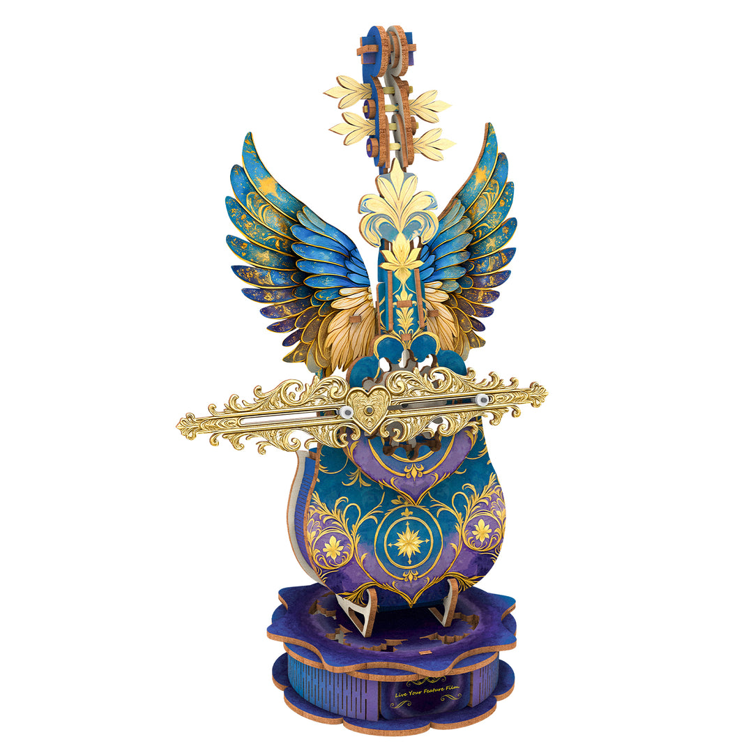 Blue Feather Cello– DIY Wooden Music Box, 3D Puzzle Craft Kit