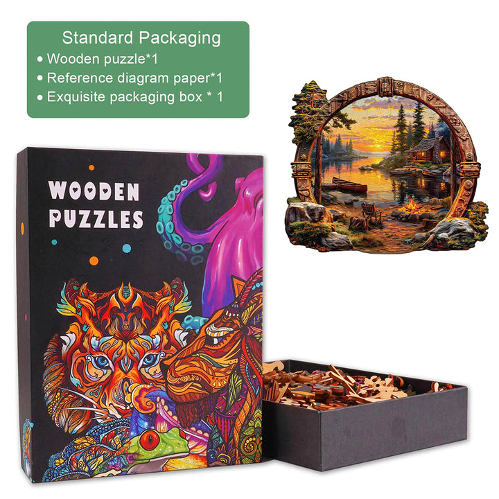 Lakeside sunset Wooden Jigsaw Puzzle