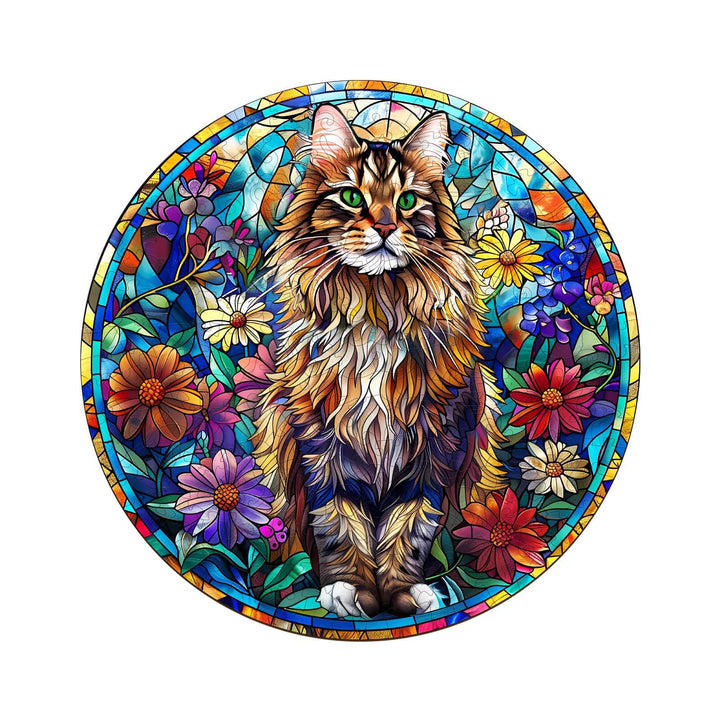 Stained Glass Maine Coon Wooden Jigsaw Puzzle - By Woodbests