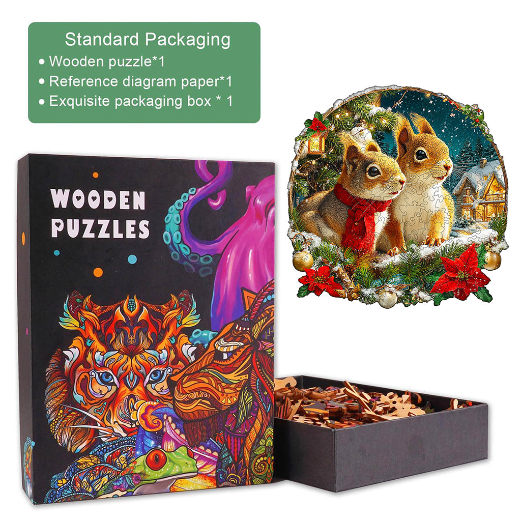 Christmas Squirrel Combination Wooden Jigsaw Puzzle