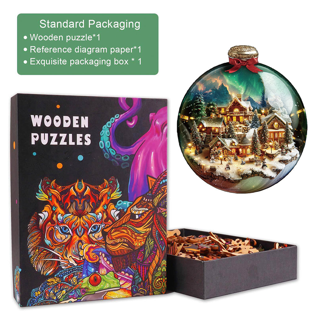 Christmas crystal ball Wooden Jigsaw Puzzle