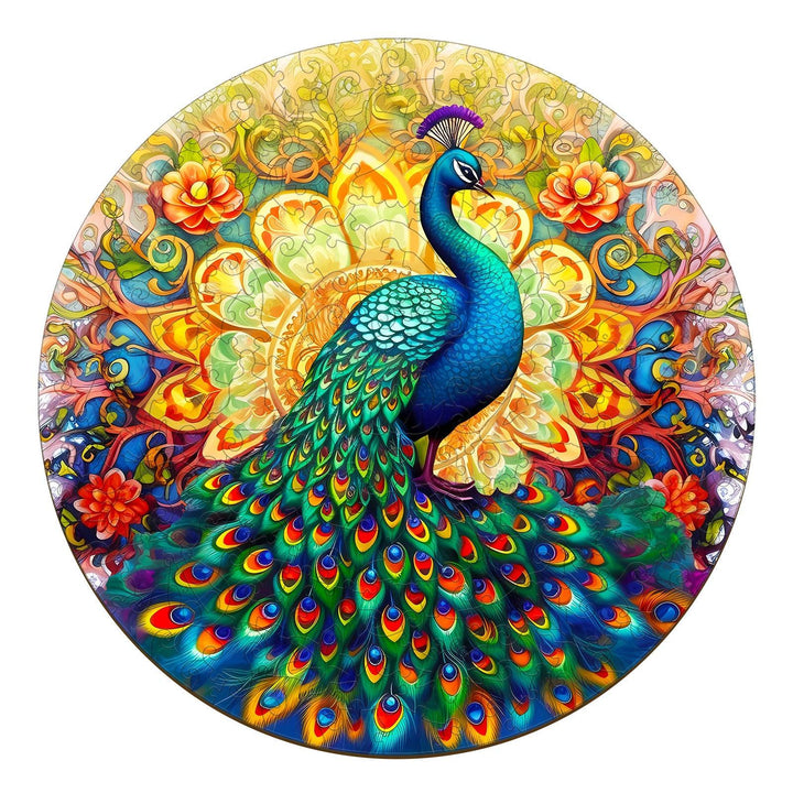 Mandala Peacock Wooden Jigsaw Puzzle-Woodbests