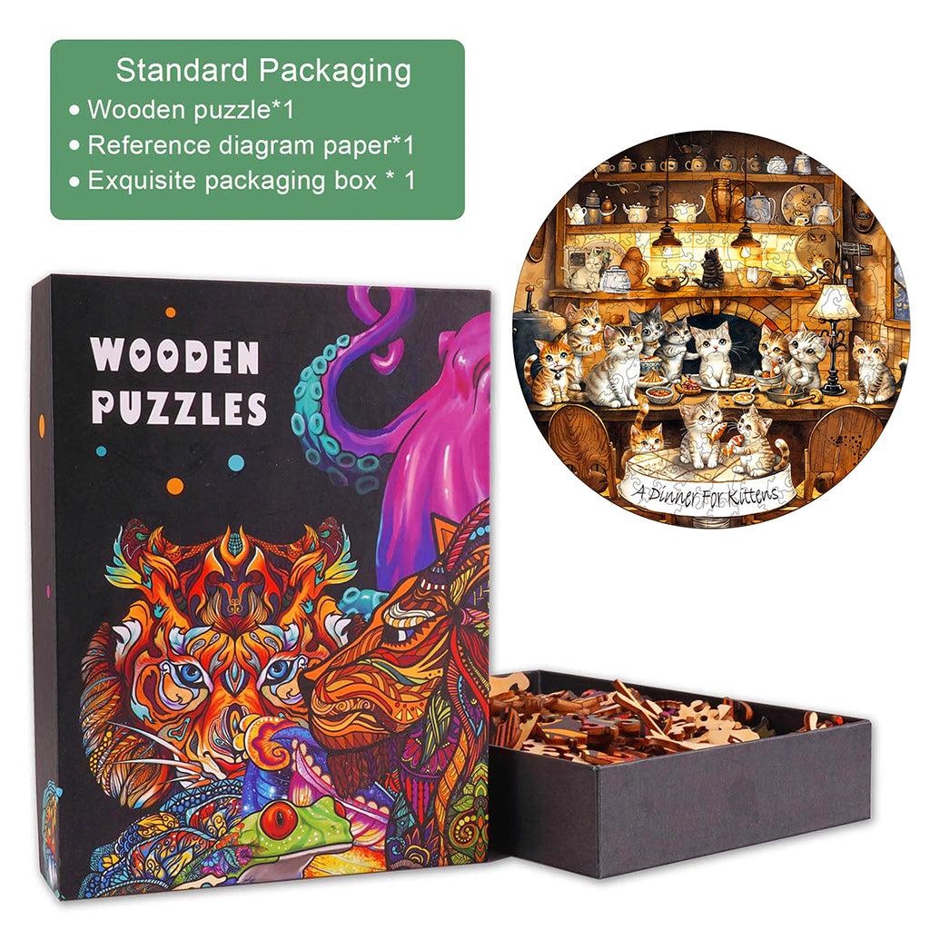 Cat party  Wooden Jigsaw Puzzle