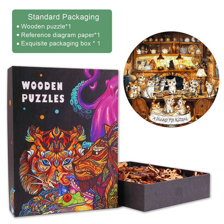 Cat party  Wooden Jigsaw Puzzle