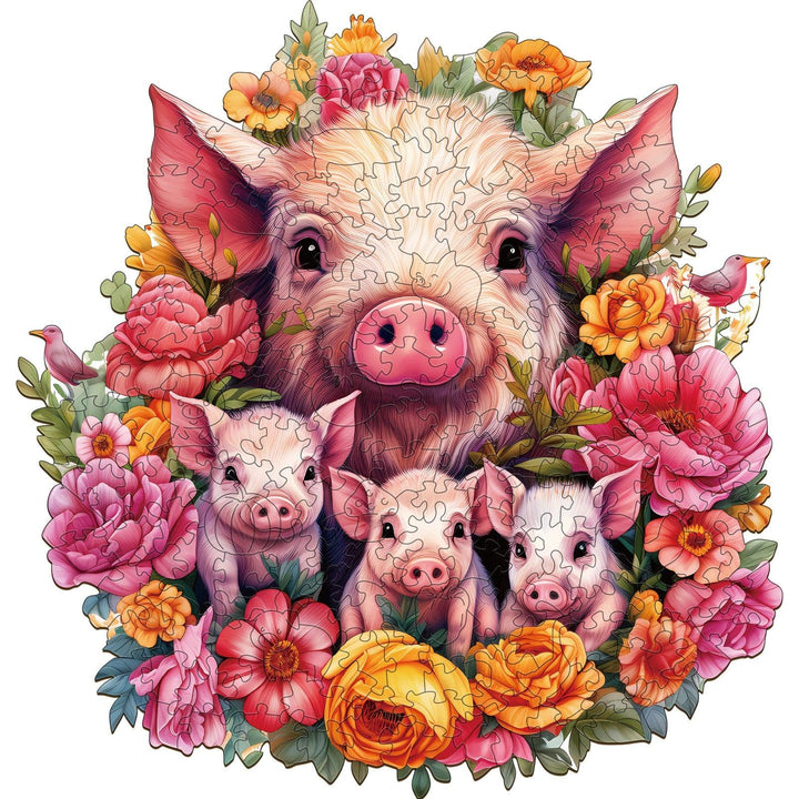 Mother Pig And Piglet-2 Wooden Jigsaw Puzzle-Woodbests