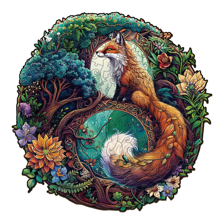 Yin Yang Fox-3 Wooden Jigsaw Puzzle-Woodbests