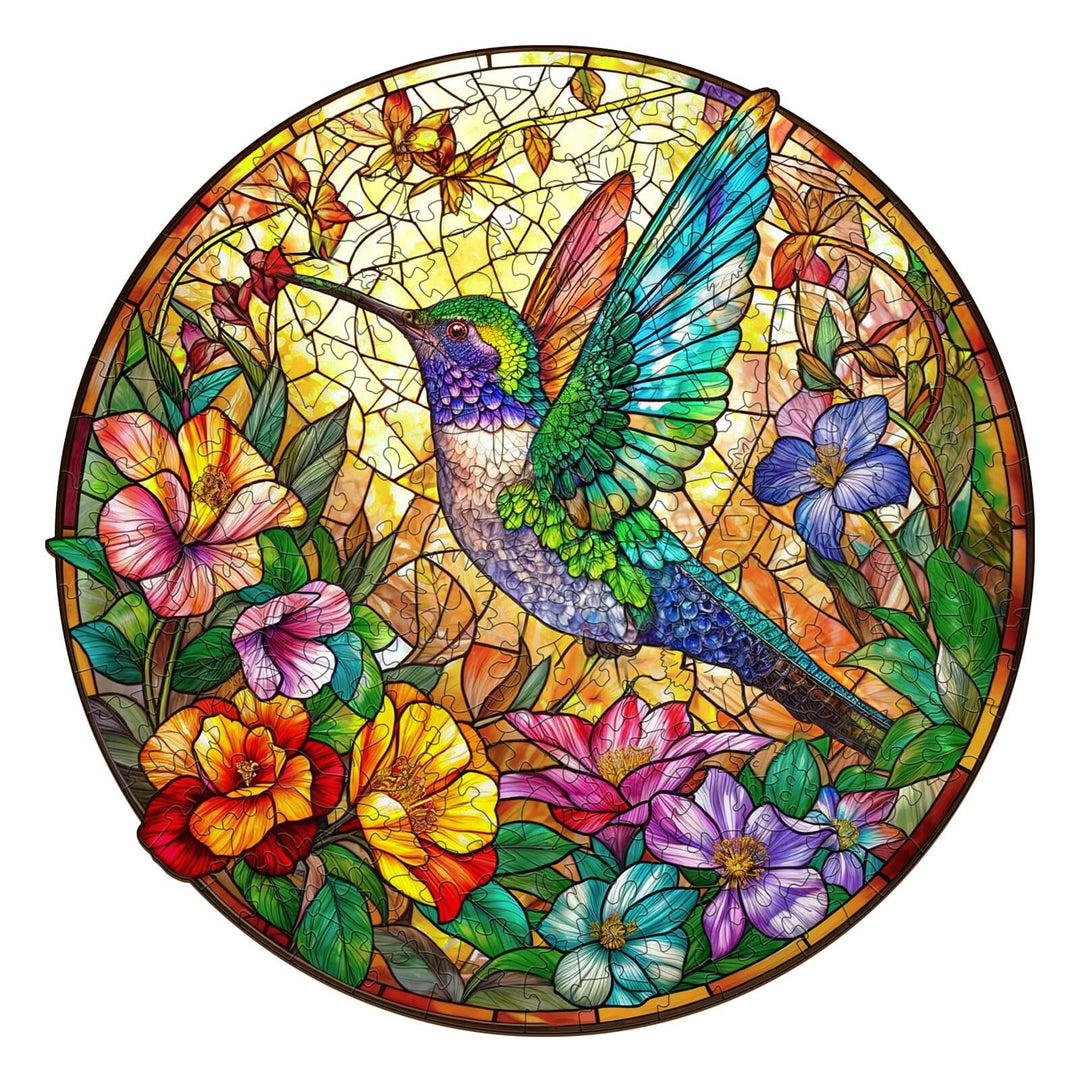 Stained Glass Hummingbird Wooden Jigsaw Puzzle - By Woodbests
