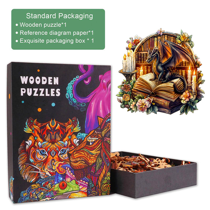 Dragon's Library-3 Wooden Jigsaw Puzzle