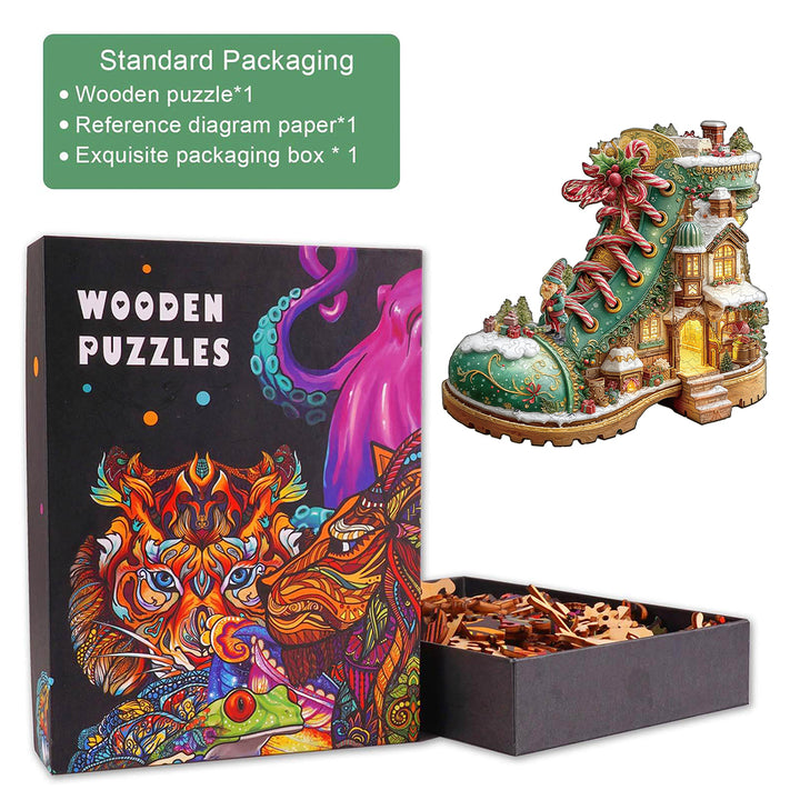 Christmas snow Boot Hut Wooden Jigsaw Puzzle