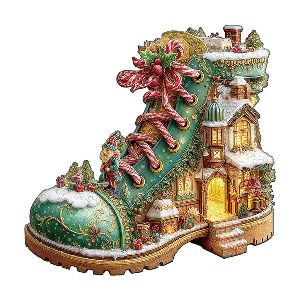 Christmas snow Boot Hut Wooden Jigsaw Puzzle
