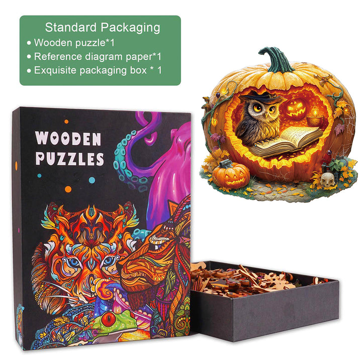Halloween Pumpkin Owl Wooden Jigsaw Puzzle