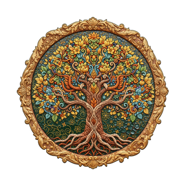 Embroidered Tree of Life Wooden Jigsaw Puzzle