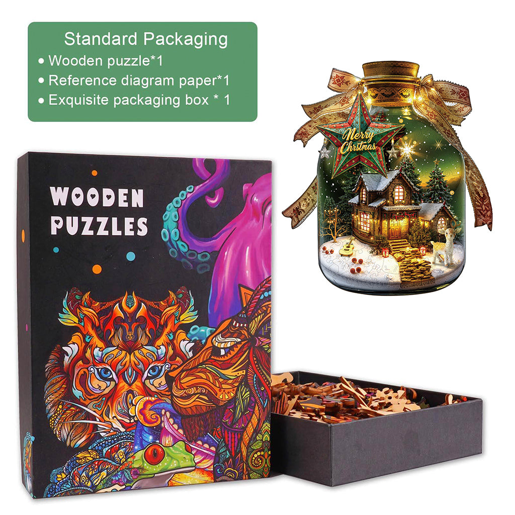 Christmas message in a bottle Wooden Jigsaw Puzzle