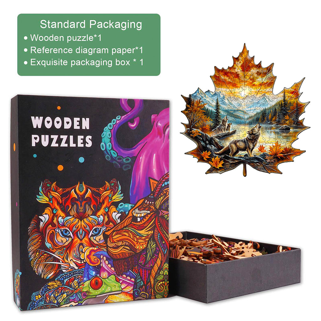 Wolf King autumn Wooden Jigsaw Puzzle