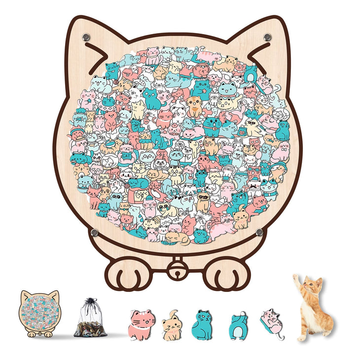 Morandi-Colored Lovely Kitty Shaped Wooden Jigsaw Puzzle