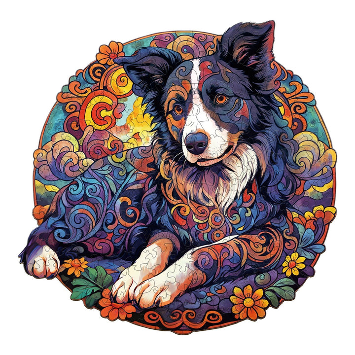 Mandala Border Collie Wooden Jigsaw Puzzle-Woodbests