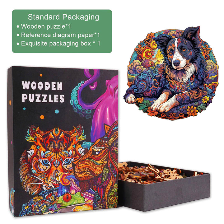 Mandala Border Collie Wooden Jigsaw Puzzle