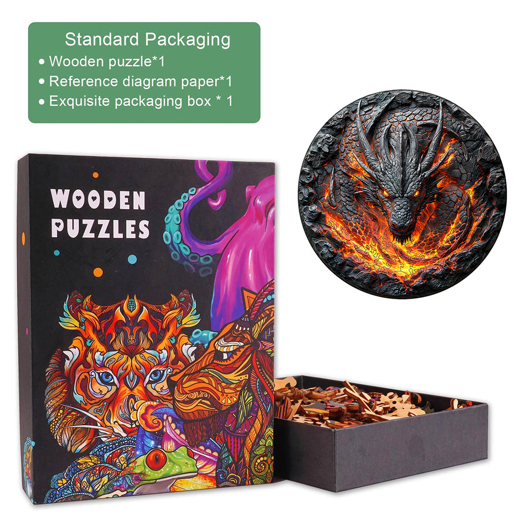 3D flame wall dragon Wooden Jigsaw Puzzle