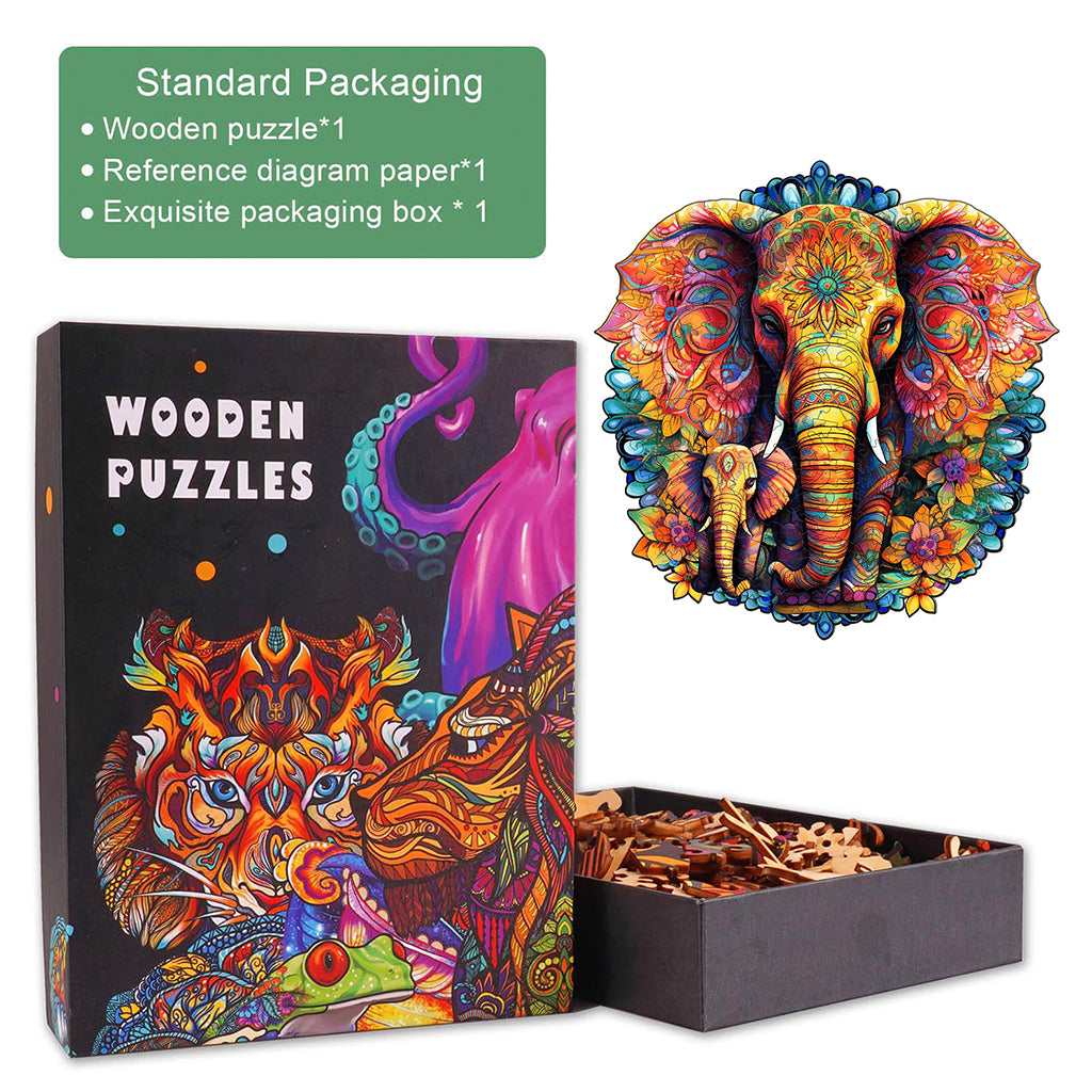 Mandala Parent-Child Elephant Wooden Jigsaw Puzzle