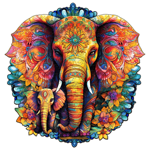 Mandala Parent-Child Elephant Wooden Jigsaw Puzzle