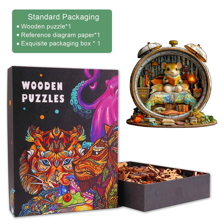 Alarm clock mouse Wooden Jigsaw Puzzle