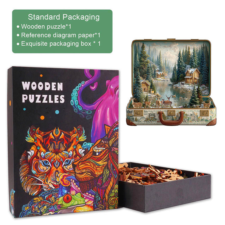 Suitcase scenery-Nordic forest Wooden Jigsaw Puzzle