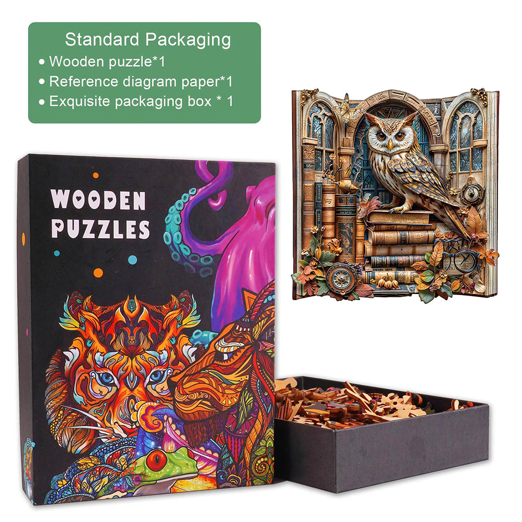 Bookcase owl Wooden Jigsaw Puzzle