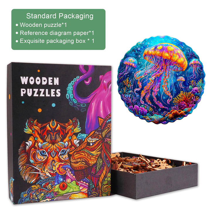 Multicolor jellyfish  Wooden Jigsaw Puzzle