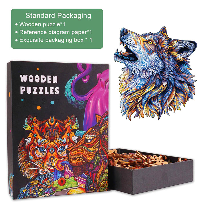 Zen blues Wolf Wooden Jigsaw Puzzle