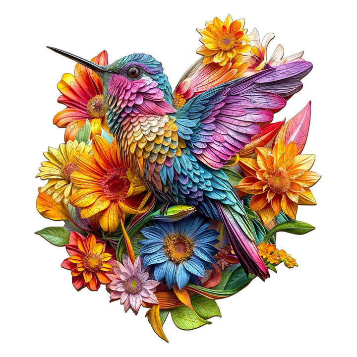 Hummingbird and Flowers Wooden Jigsaw Puzzle - By Woodbests