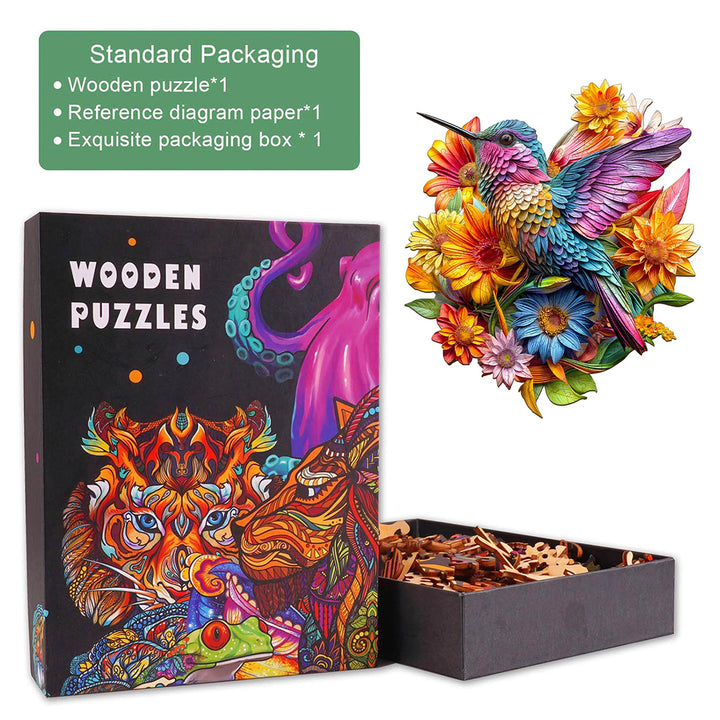 Hummingbird and Flowers Wooden Jigsaw Puzzle