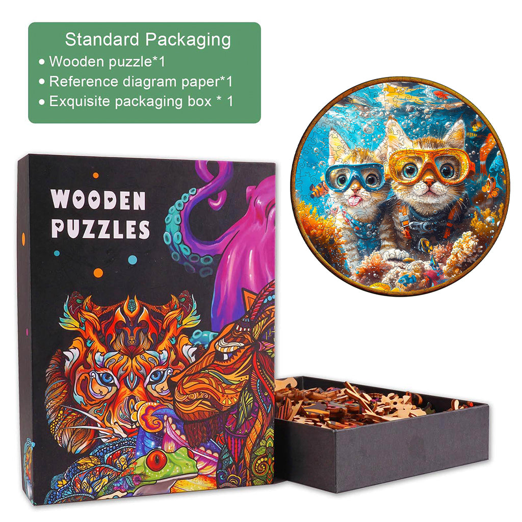 Diving cats Wooden Jigsaw Puzzle