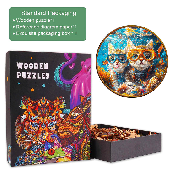 Diving cats Wooden Jigsaw Puzzle