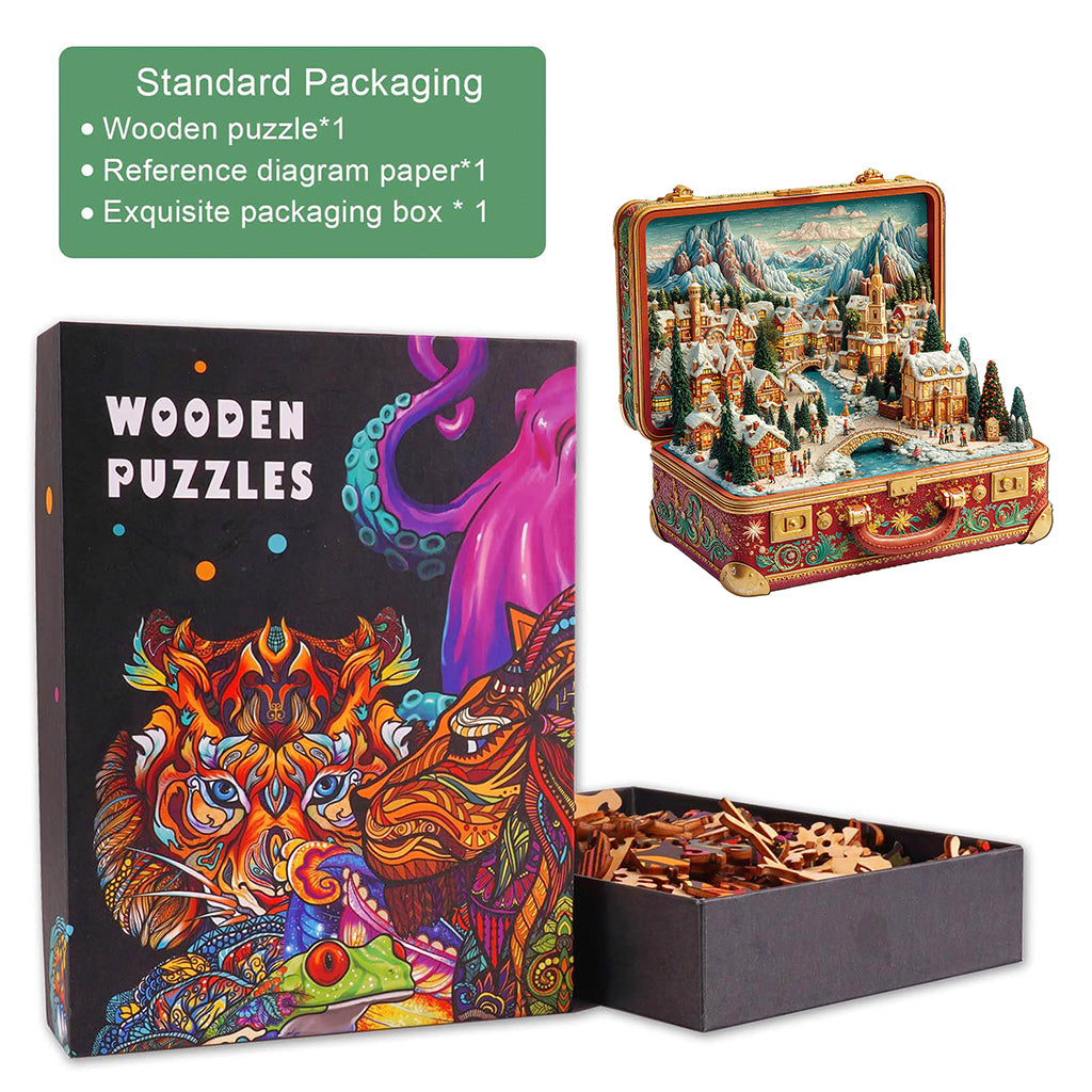 Suitcase Scenery-Christmas Wooden Jigsaw Puzzle